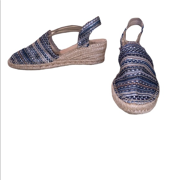 Toni Pons Tania Silk Cotton Metallic Striped Espadrille Wedge Sandals - 10 - 41 - Picture 4 of 14